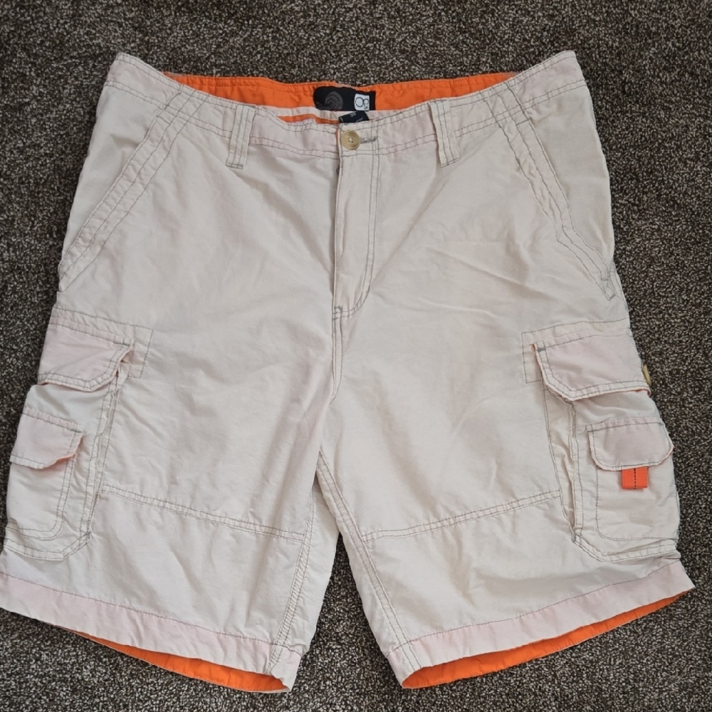 OP Men's Tan Cargo Shorts with Orange Trim